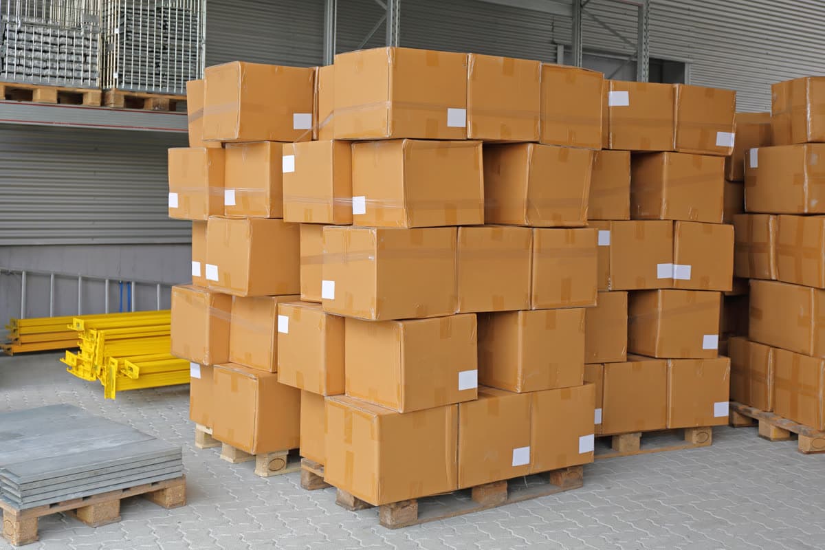 Packaging boxes stacked on pallets